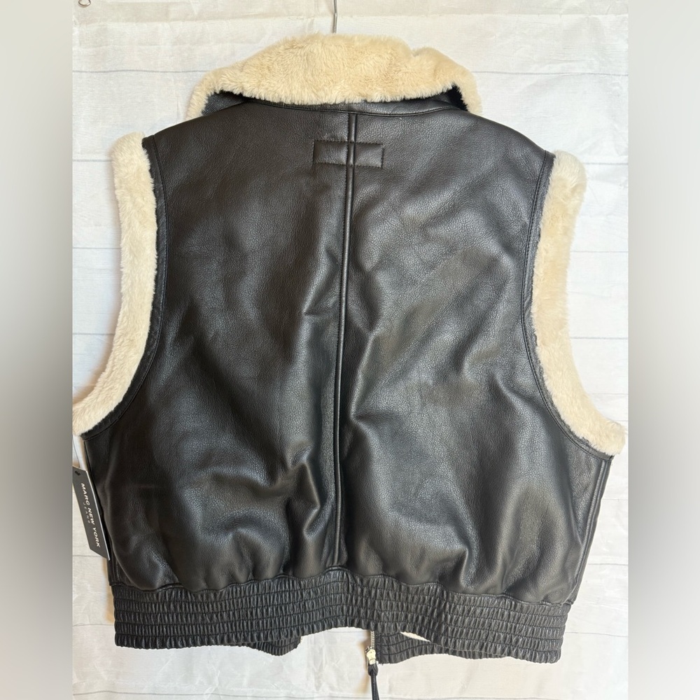 Marc New York Jeans Black Faux Fur Lined Leather Vest Womens L NEW WITH TAGS - Picture 2 of 12